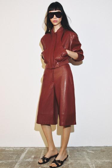 Zara FAUX LEATHER SHOULDER PAD BOMBER JACKET - Brick - Image 0