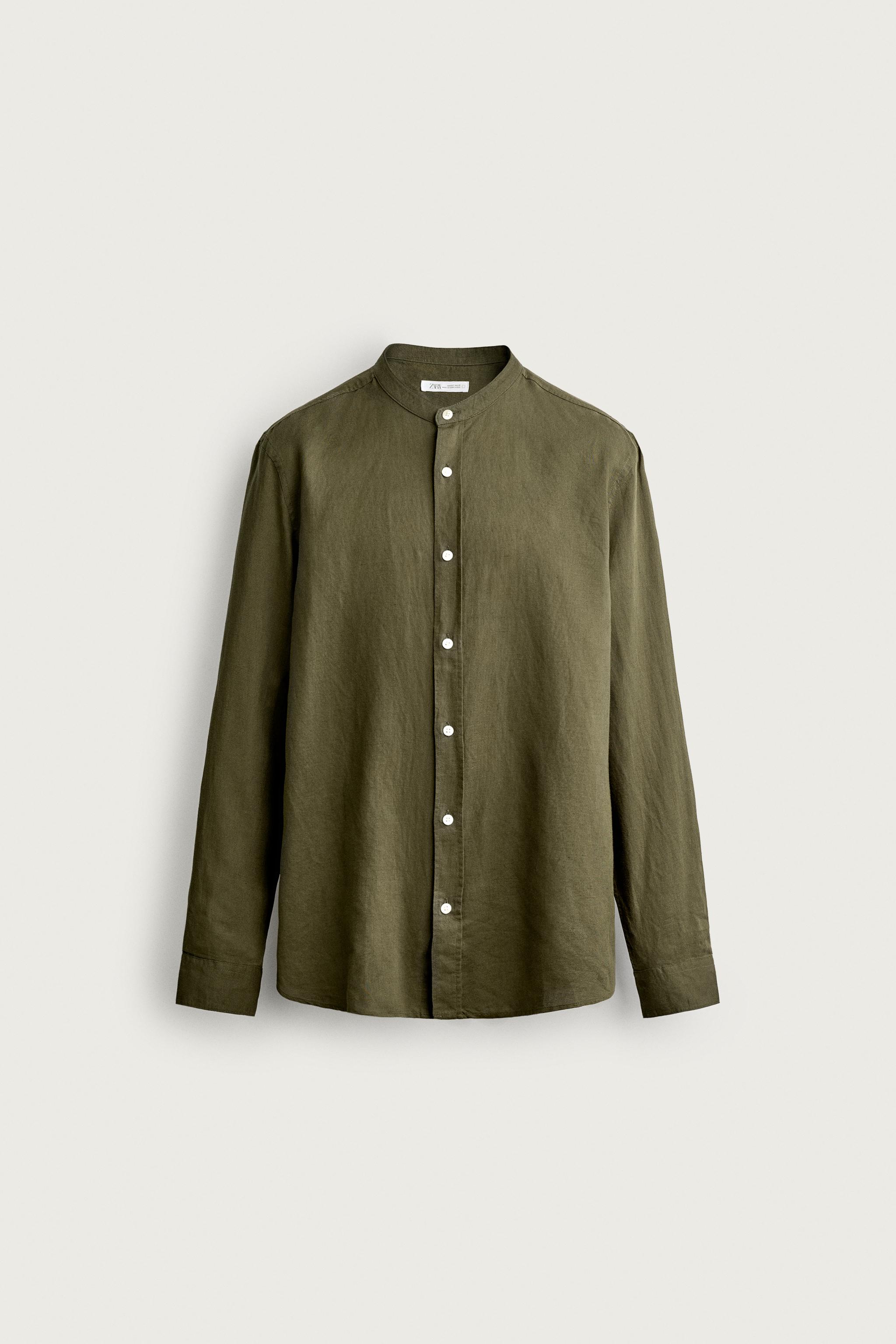 LINEN COTTON RELAXED FIT SHIRT — Khaki