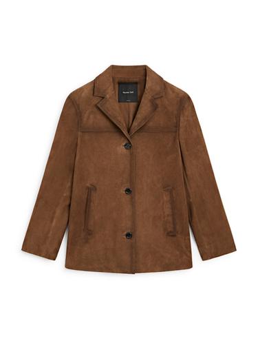 Blazer avec poches en cuir finition daim - Marron de Zara