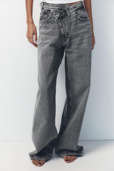 TRF MID-WAIST CROSSOVER BAGGY JEANS - Grey by Zara - Image 3