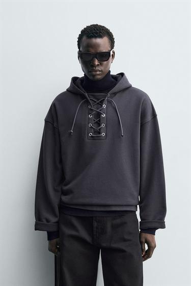 TEXTURED DRAWSTRING SWEATSHIRT - Dark grey by Zara