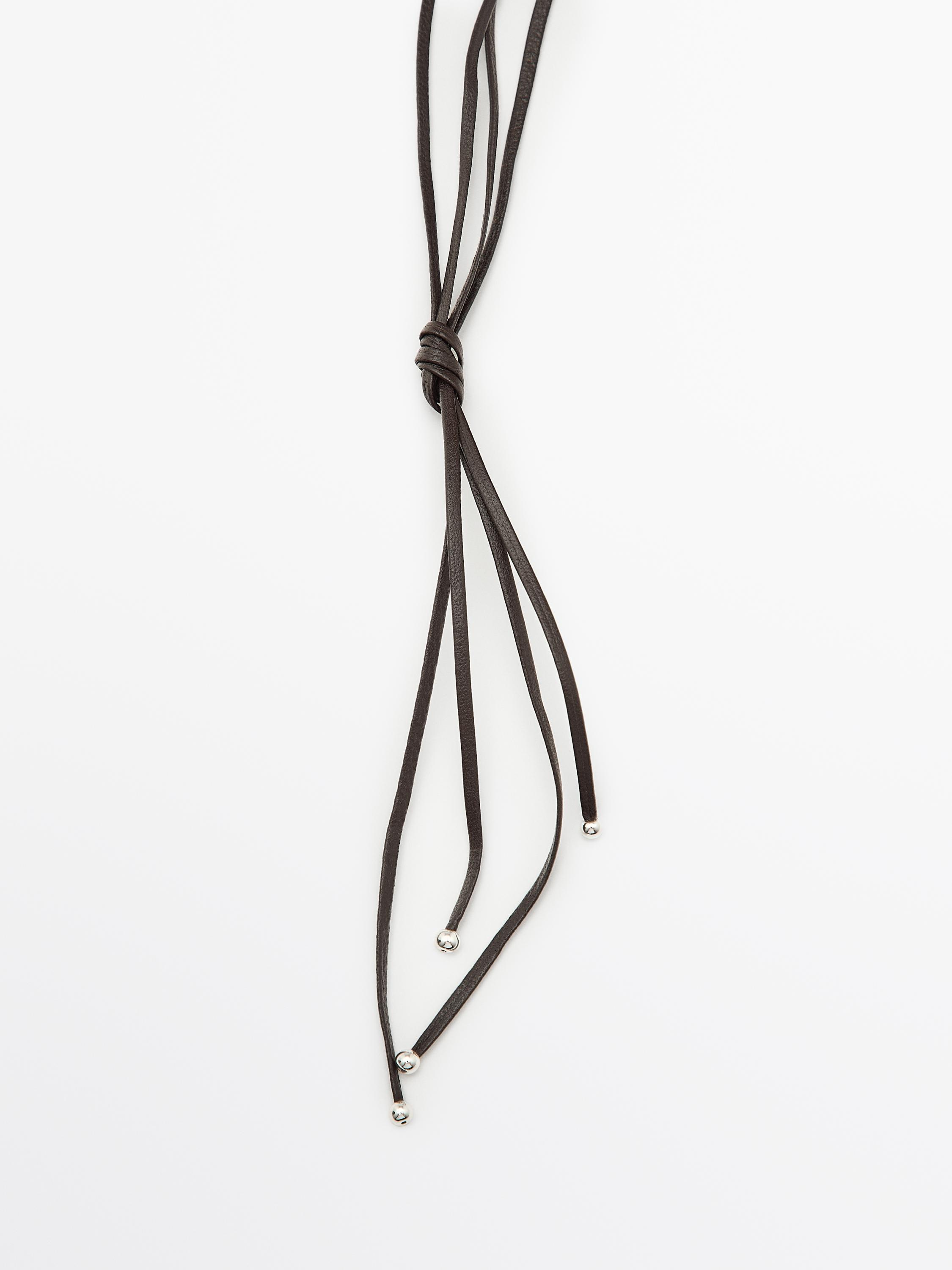 Leather double cord stone necklace