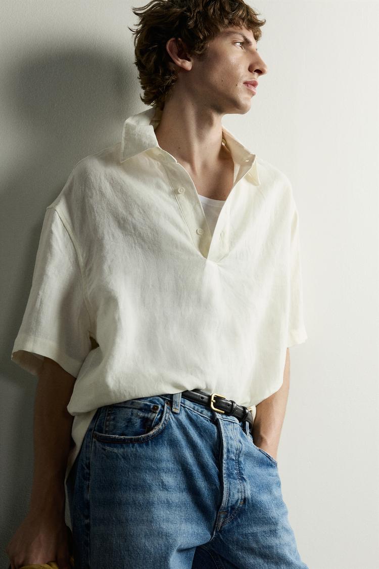 Camisa polo de lino 100% corte holgado 5