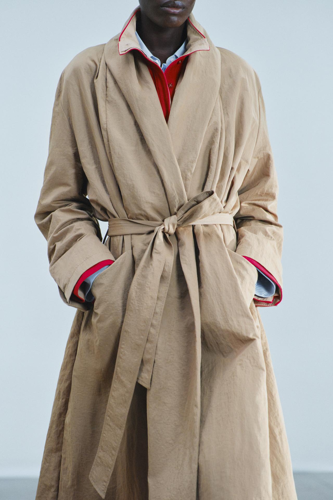 ZW COLLECTION BELTED TRENCH COAT — Dark camel