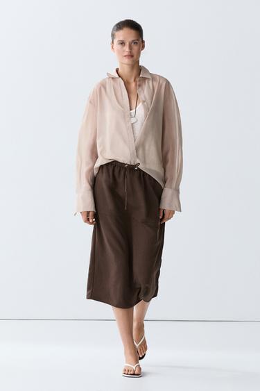 Jupe midi fluide élastique - Marron de Zara - Image 0