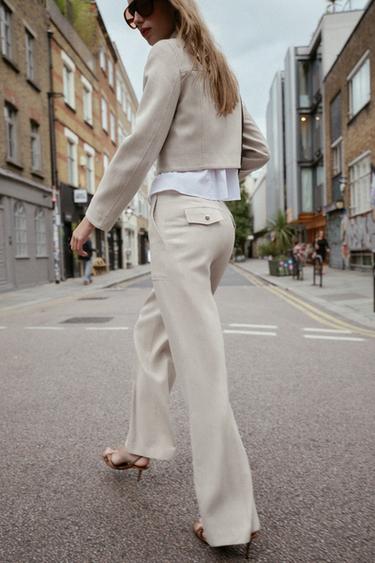 PANTALON DROIT SURPIQÛRES - Sable de Zara - Image 5