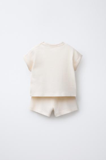 PLAIN WAFFLE T-SHIRT AND BERMUDA SHORTS SET - Ecru by Zara - Image 1