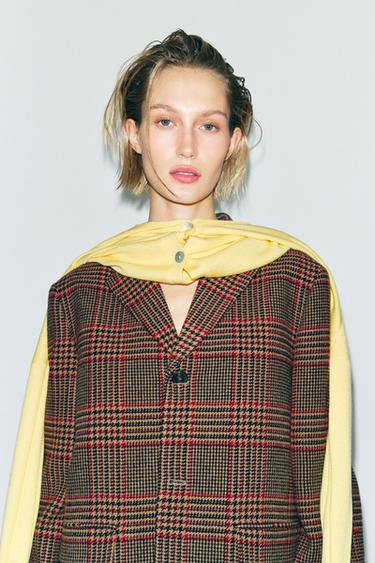 Zara WOOL BLEND PLAID BLAZER ZW COLLECTION - Brown - Image 0