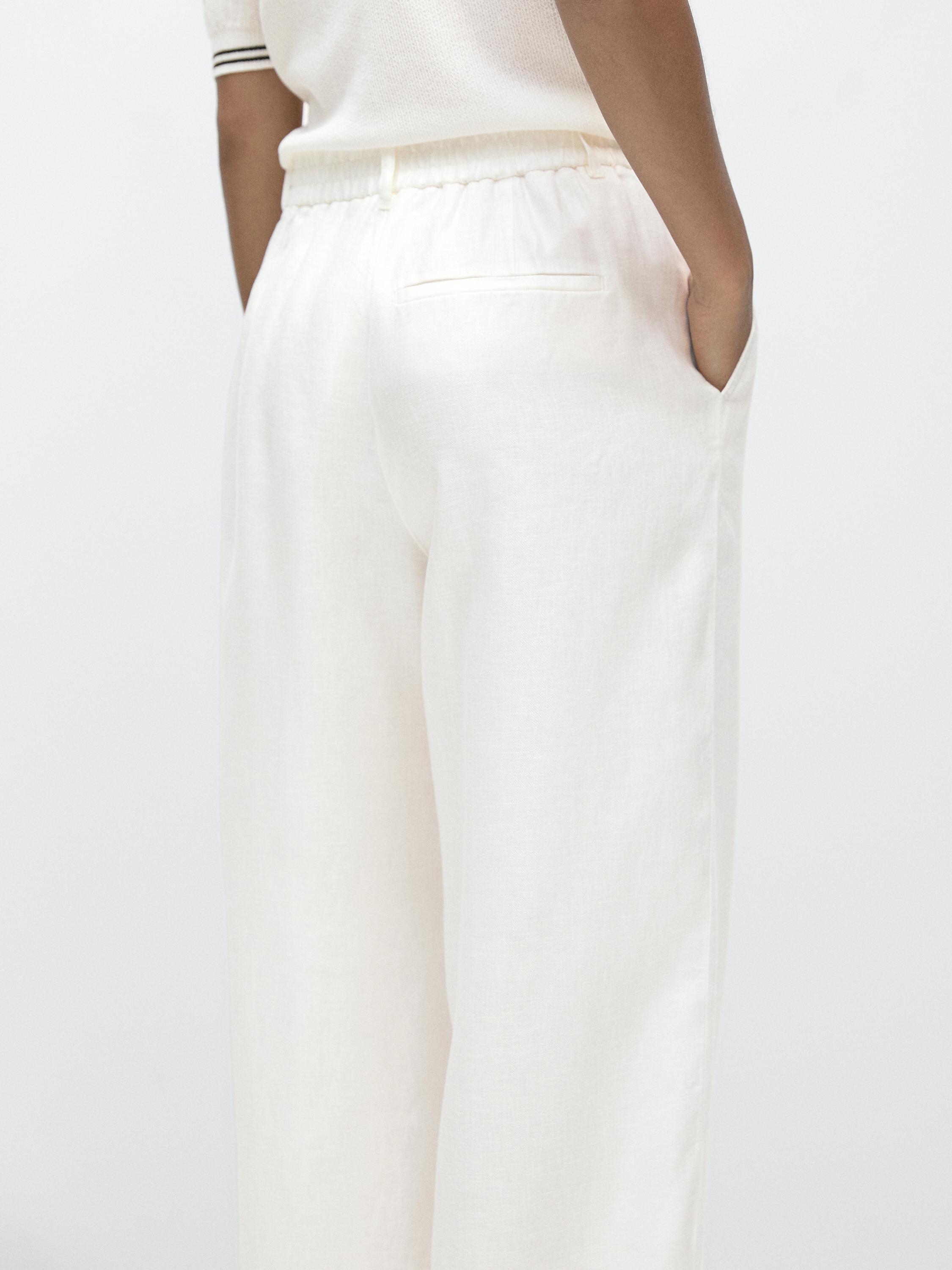 100% linen wide-leg elasticated trousers