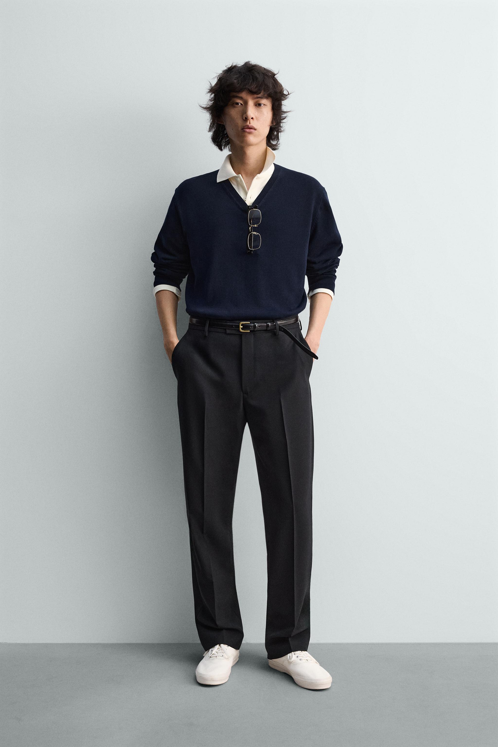 RELAXED FIT V-NECK JUMPER - Navy blue | ZARA United States RELAXED FIT V-NECK JUMPER - Navy blue | ZARA United States