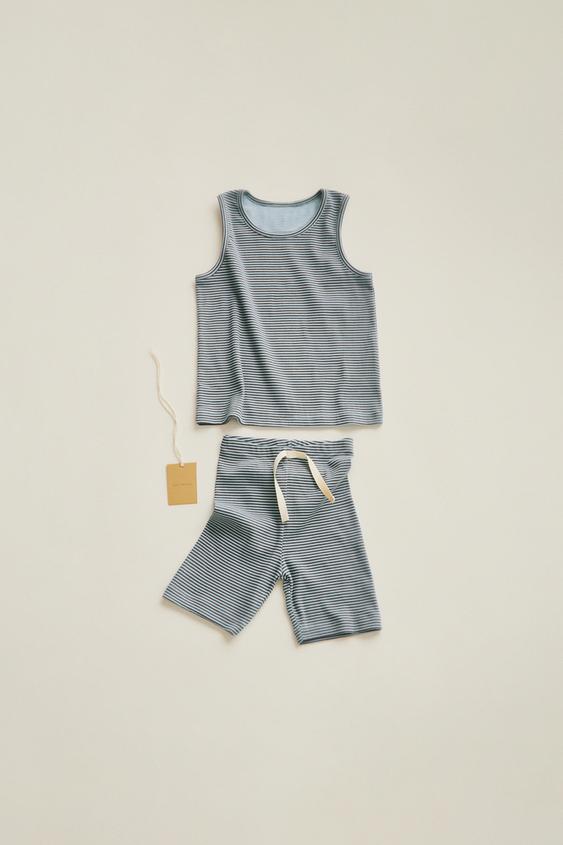 КОМПЛЕКТ В РУБЧИК В ПОЛОСКУ — TIMELESZ — ГОЛУБОЙ от Zara — изображение 0
