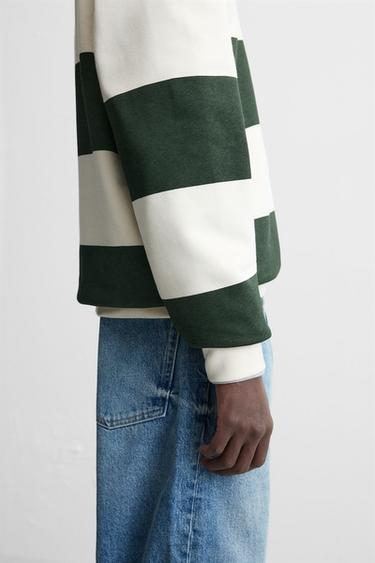 SWEAT POLO COL CONTRASTANT - Écru / Vert de Zara - Image 5