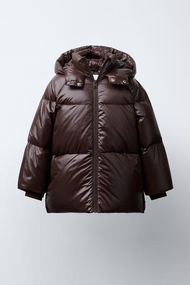 DOUDOUNE EN PLUME ET DUVET DÉPERLANTE ET COUPE-VENT - Marron foncé de Zara