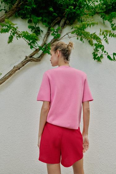 GILET EN MAILLE MANCHES COURTES - Rose de Zara - Image 4