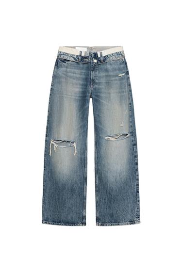 JEANS TRF CINTURA DOBLADA MID WAIST - Azul de Zara