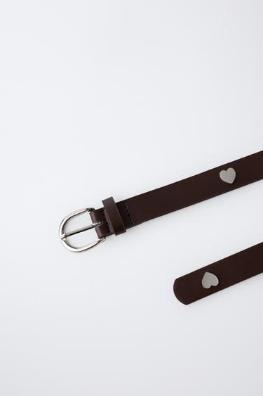 HEART STUD LEATHER-EFFECT BELT - Brown by Zara - Image 1