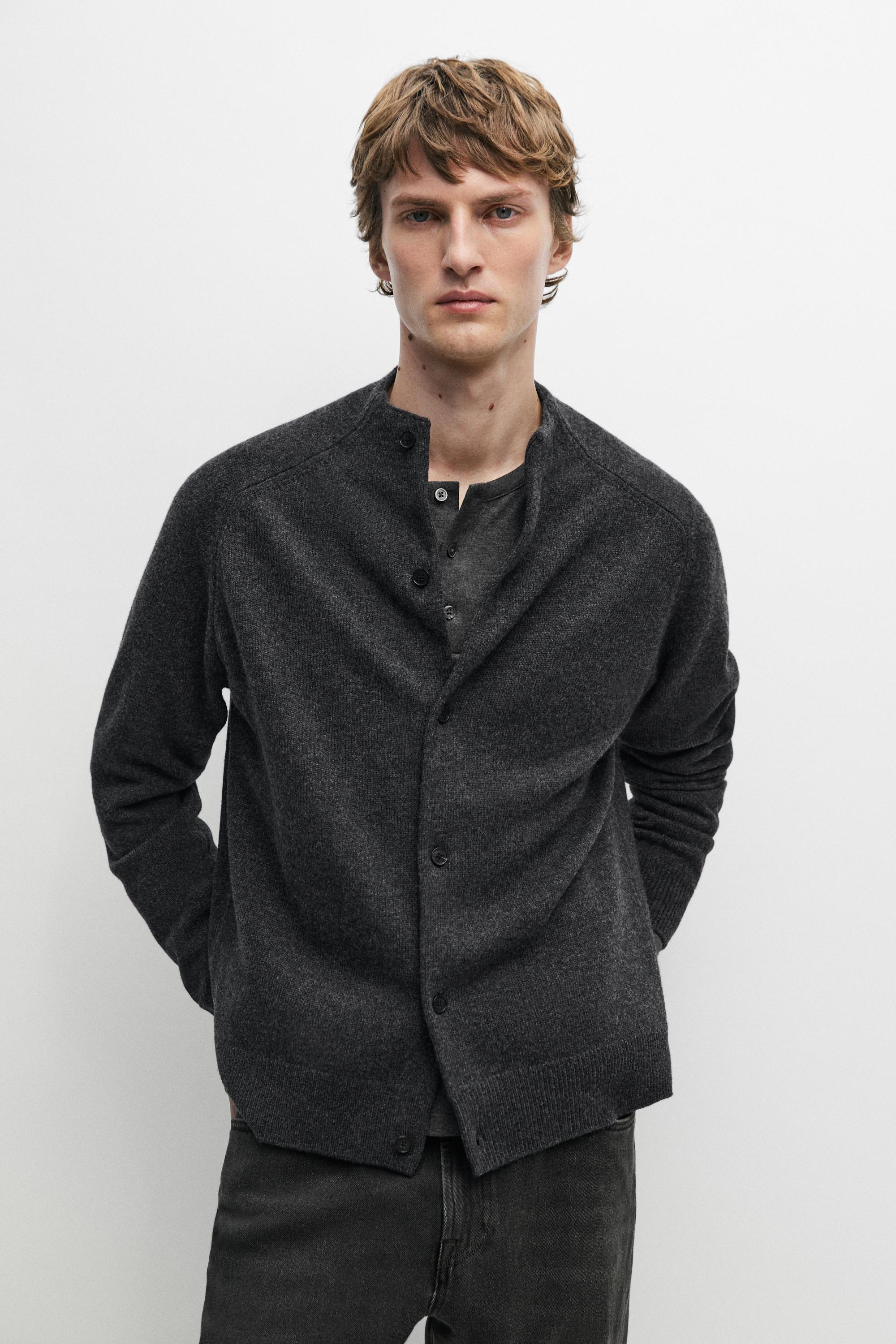 Wool blend mock neck knit cardigan