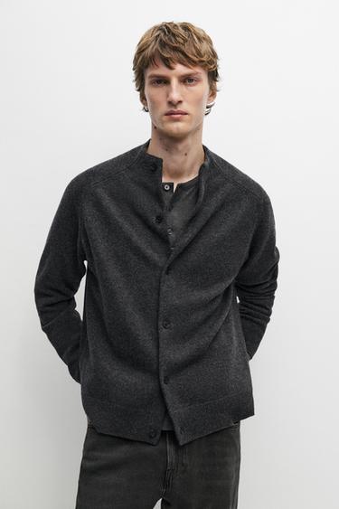 Wool blend mock neck knit cardigan —  2