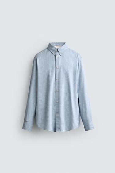CAMISA REGULAR FIT CUADROS - Blanco / Celeste de Zara