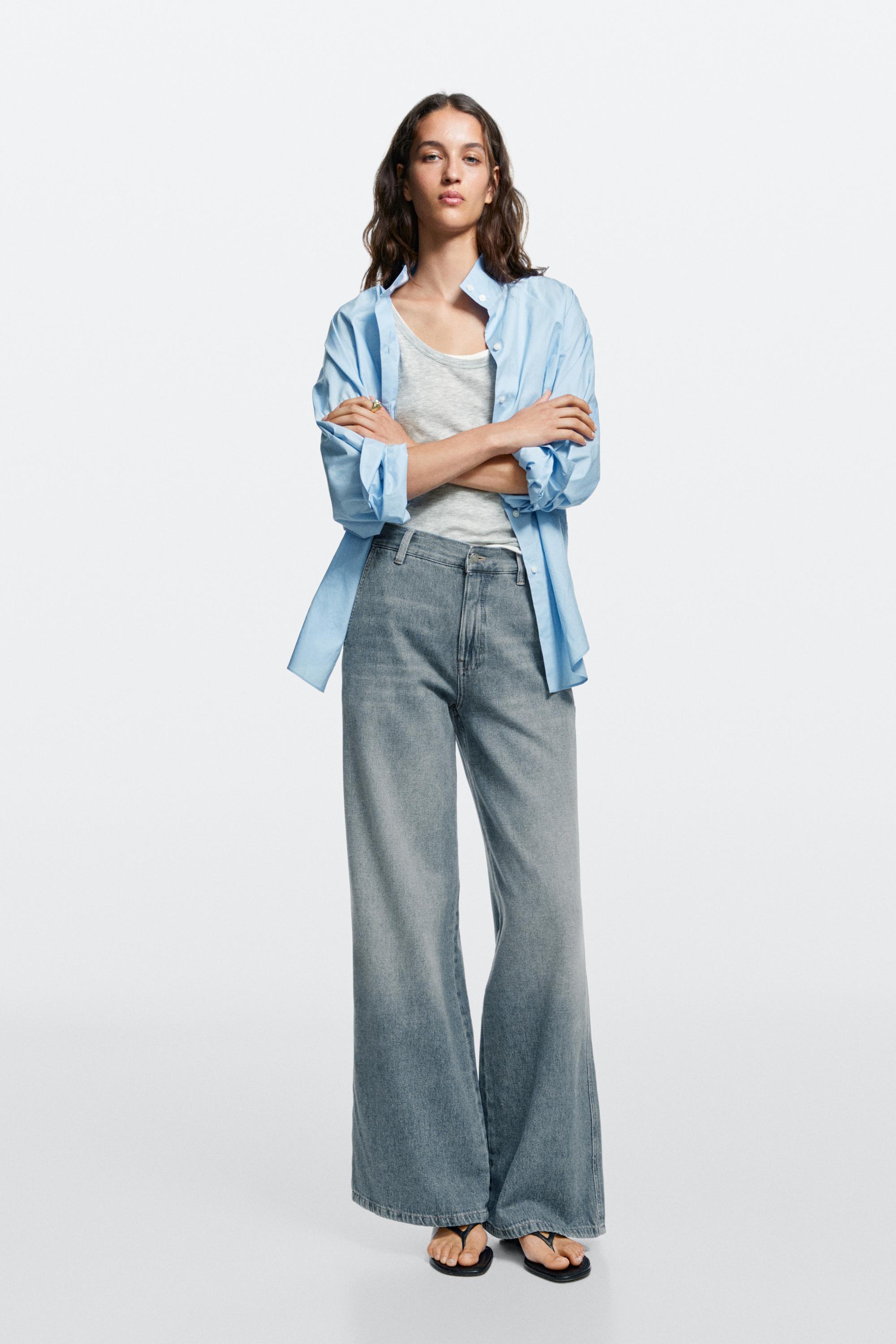 Mid-waist wide-leg jeans — Aquamarine