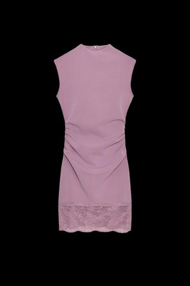 VESTIDO CORTO STRETCH ENCAJE - Rosa / Lila de Zara