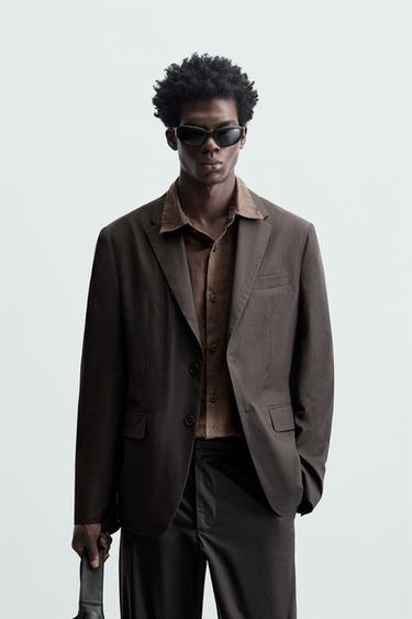 Zara WAXED FINISH SUIT JACKET - Brown