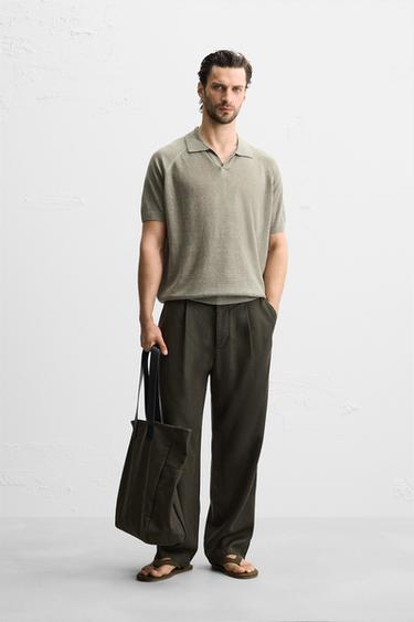 STRICK-POLOSHIRT AUS 100 % LEINEN - verwaschenes Grün von Zara - Bild 0