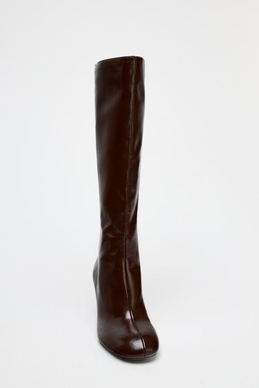 HIGH-LEG STILETTO HEEL BOOTS - Burgundy Red by Zara - Image 3