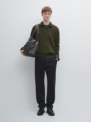 Zara Wool knit polo sweater - KHAKI