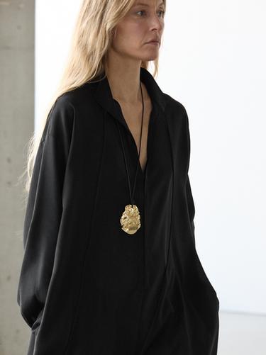 Zara Flowing linen blend shirt with stand collar - Black