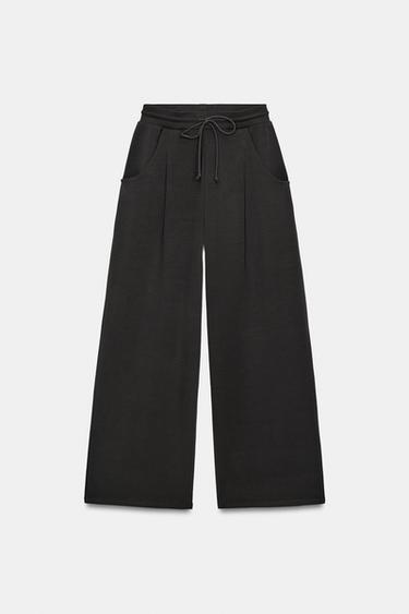 Zara INTERLOCK BALLOON PANTS - Dark charcoal gray