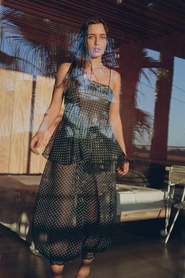 TOP ESTAMPADO BOLINHAS RENDA - Preto da Zara