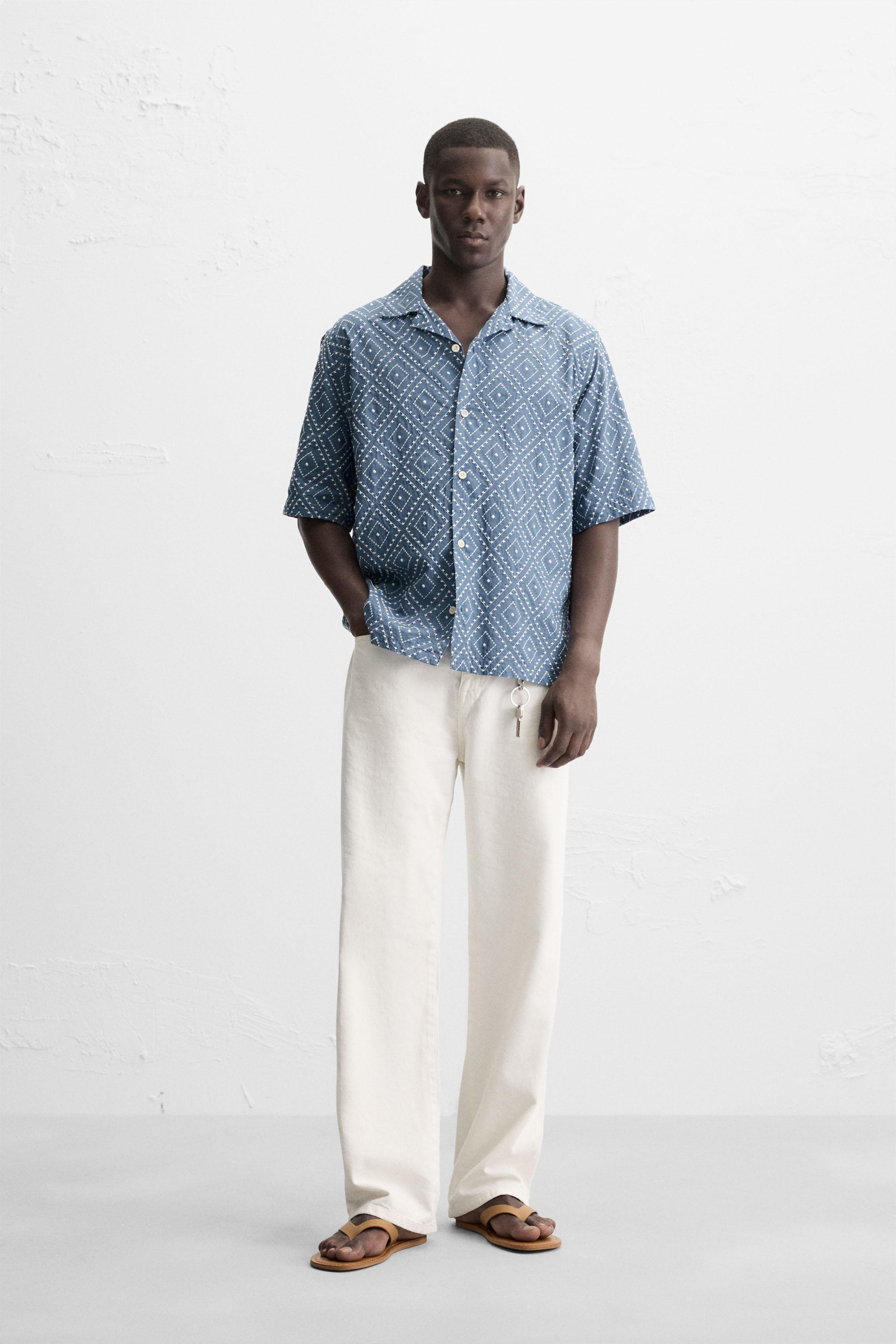 CHEMISE BRODERIES CONTRASTÉES