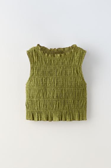 TOP PLUMETIS ÉLASTIQUE - Vert moyen de Zara