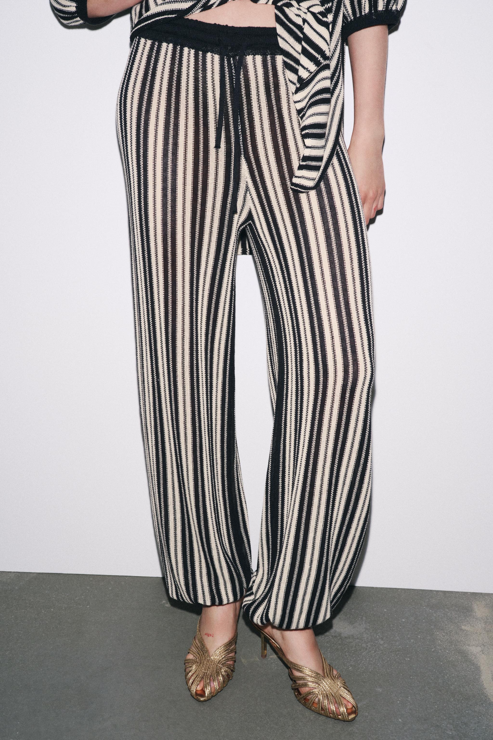 PANTALON RAYÉ À POIGNETS AVEC LIN