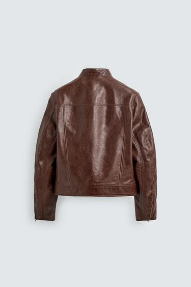 Zara CROPPED FIT LEATHER JACKET - Leather