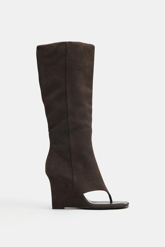BOTTES OUVERTURE AVANT CUIR - Gris foncé de Zara - Image 1