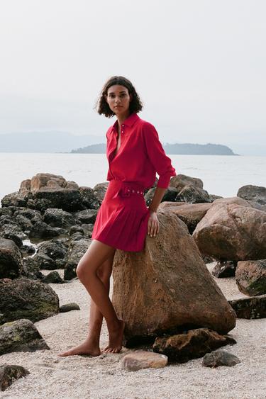 MINI-JUPE À PLIS ET BOUCLES - Framboise de Zara - Image 0