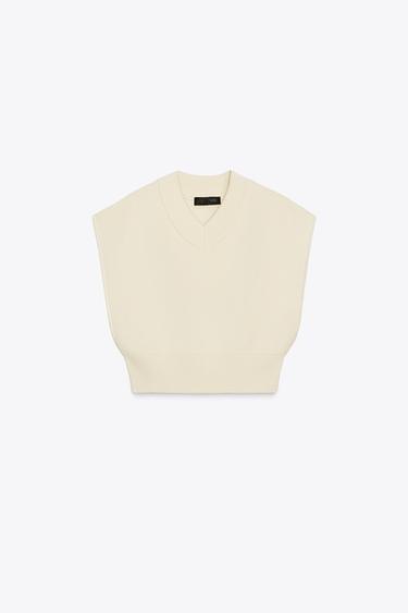PLAIN KNIT CROPPED VEST - Ecru by Zara - Image 5