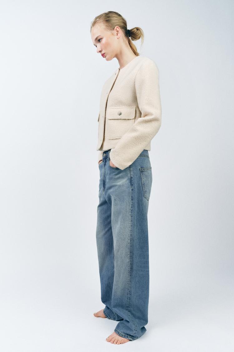 BOUCLÉ BUTTON JACKET Mid-ecru ZARA Australia