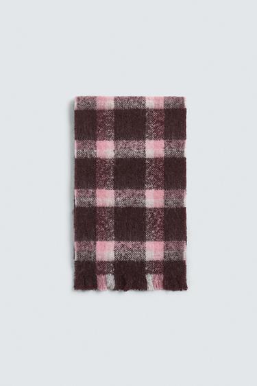 Zara BRUSHED PLAID SCARF - Pink