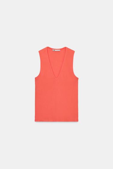 Zara V-NECK TOP - Red / Coral