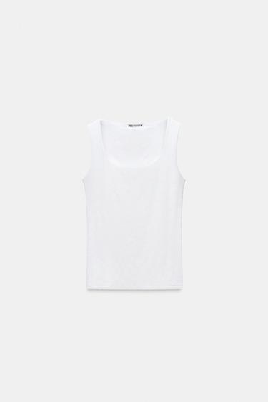 Zara WIDE STRAP POLYAMIDE T-SHIRT - White