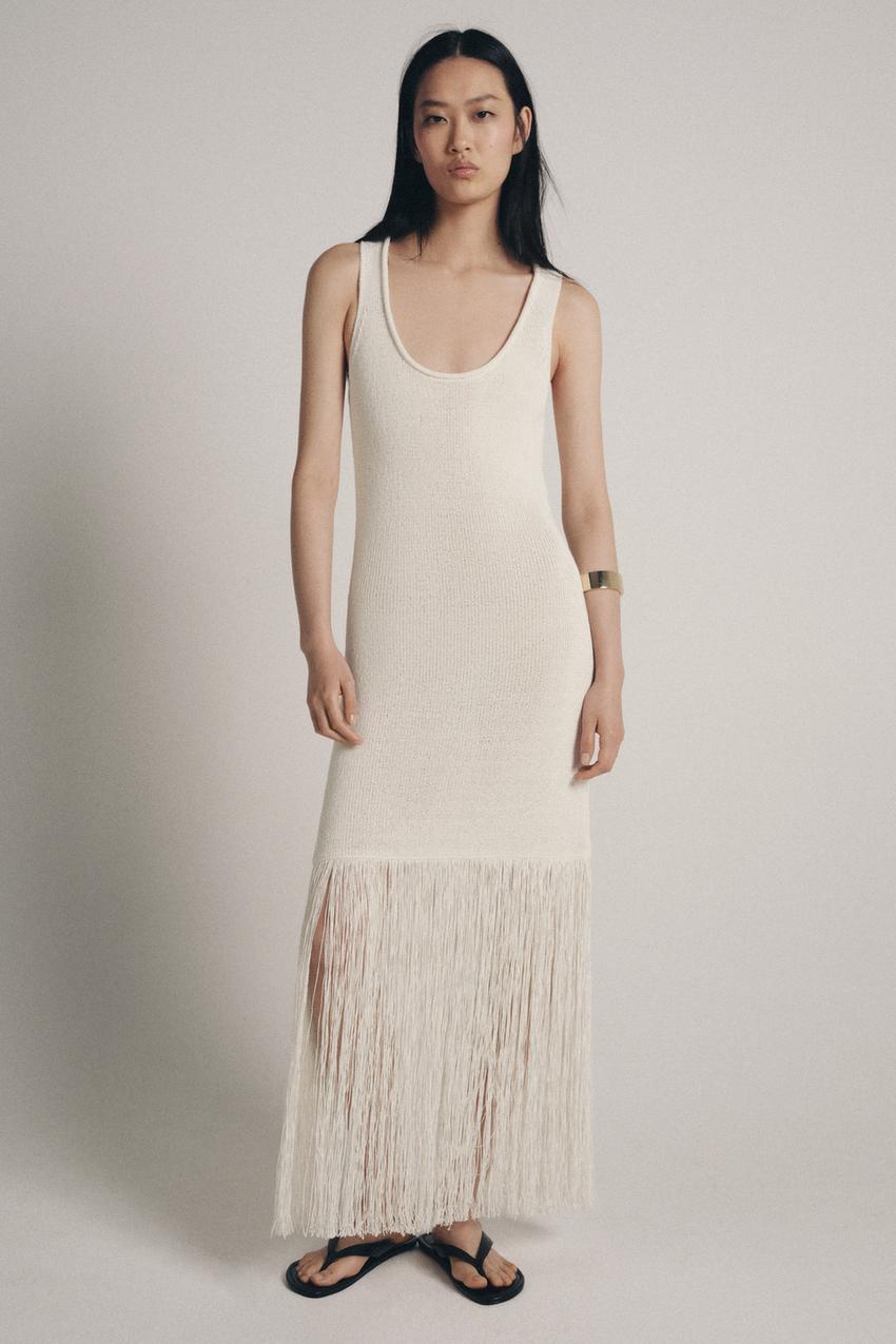 FRINGED KNIT DRESS - Ecru | ZARA Spain