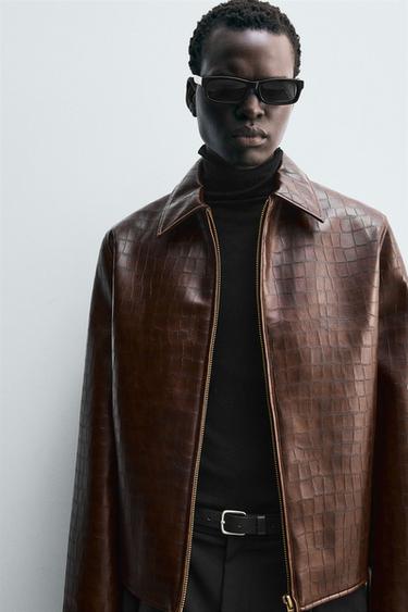 BLOUSON EN MATIÈRE SYNTHÈTIQUE GRAVÉ - Marron de Zara - Image 4