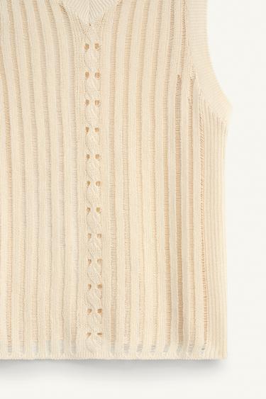 OPEN-KNIT TANK TOP - Light beige by Zara - Image 7