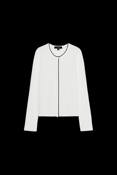 CARDIGAN WITH PIPED SEAMS - White / Navy by Zara - Image 0