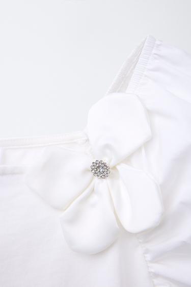 T-SHIRT BIMATIÈRE FLEUR SATINÉE - Blanc de Zara - Image 2
