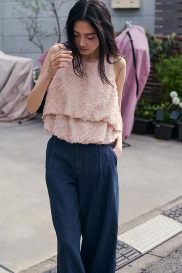 VOLUMINOUS DISTRESSED TOP - Beige-pink by Zara