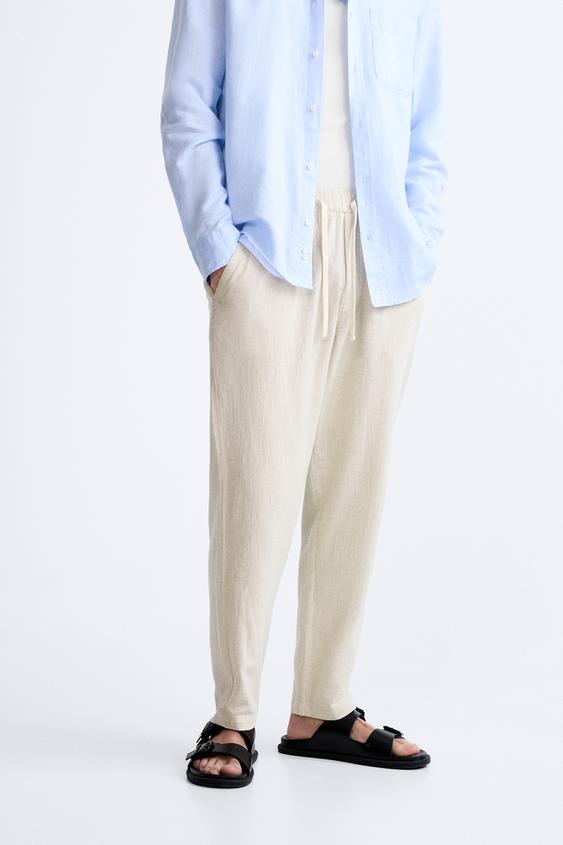 ZIOLOMA Mens Linen Casual Pants Loose Lightweight Elastic Waist Yoga Beach Pants  Summer Drawstring Long Pant White price in UAE,  UAE